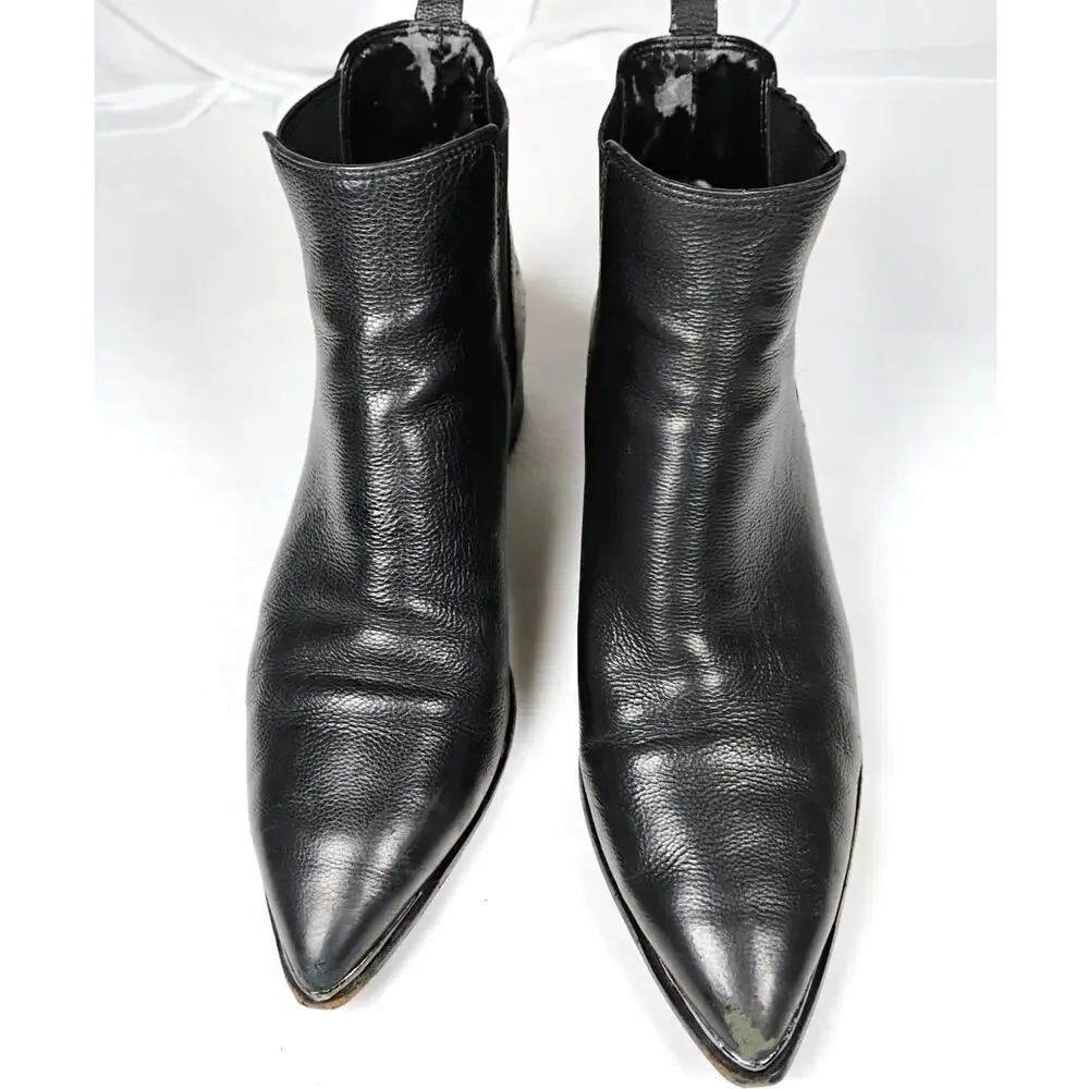 Marc Fisher Yale Black Leather Chelsea Boots Pointed Toe Slip On Womens 7.5M
